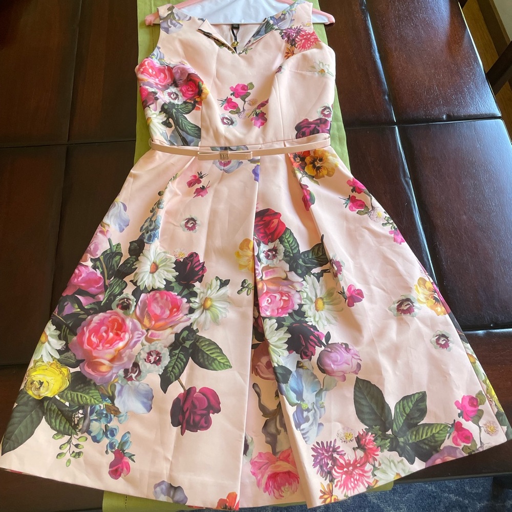 Ted Baker Pink Pleated Sundress V-neck Wedding Guest